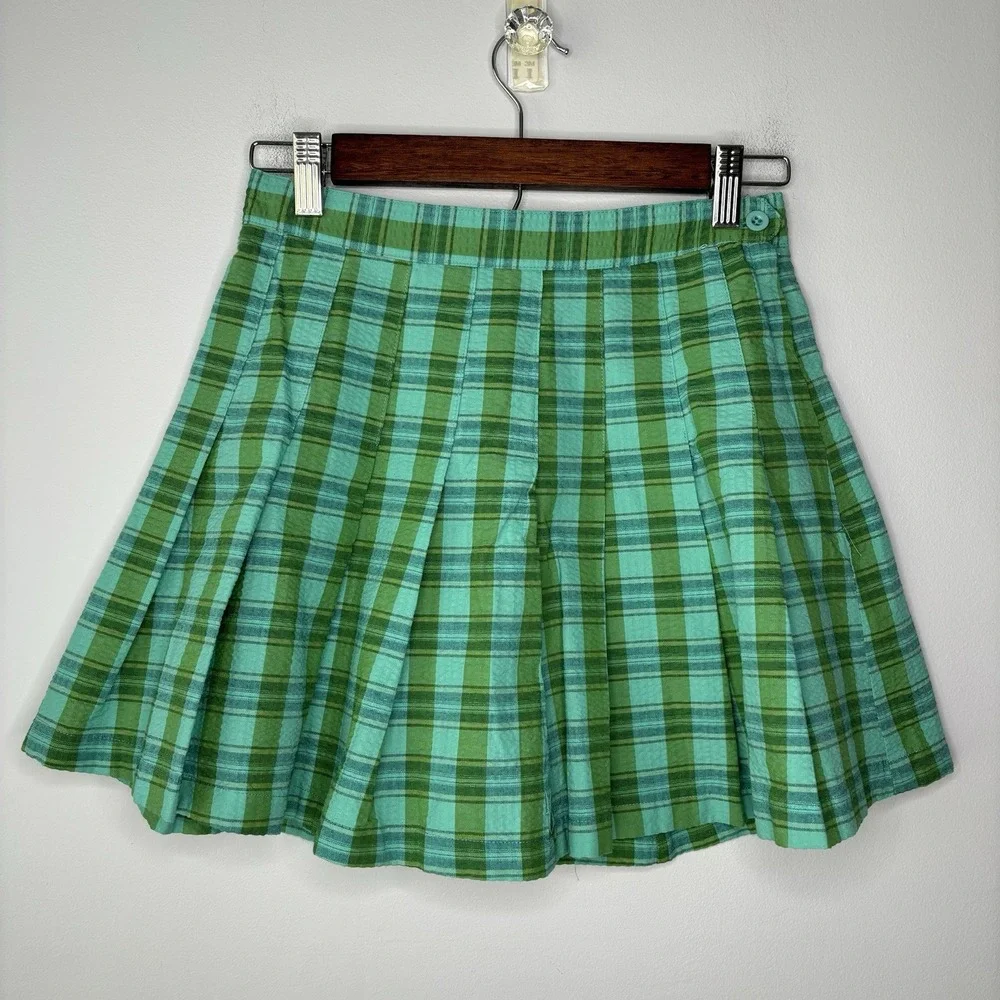 Urban Outfitters Skirt Green Plaid Small School Girl Mini Pleated Grunge Y2K 90s
